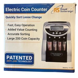 Royal Sovereign FS-550D Electric Coin Counter 200 Capacity Anti-Jam Tech